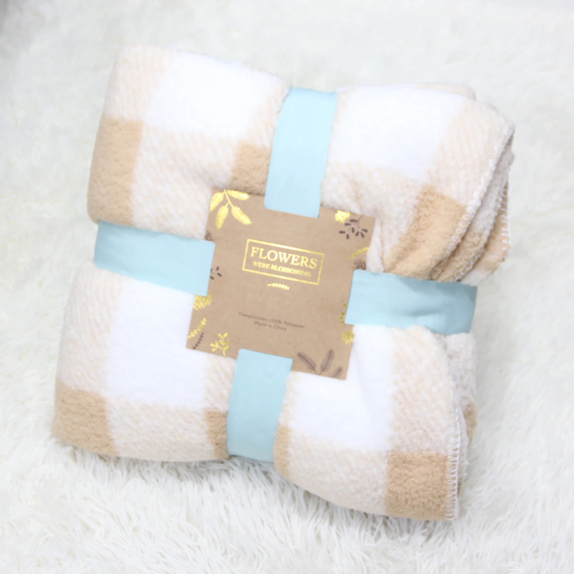 Plaid sherpa fleece throw blanket warming soft custom cheap wholesale luxury double layer plush throw blanket for winter bed