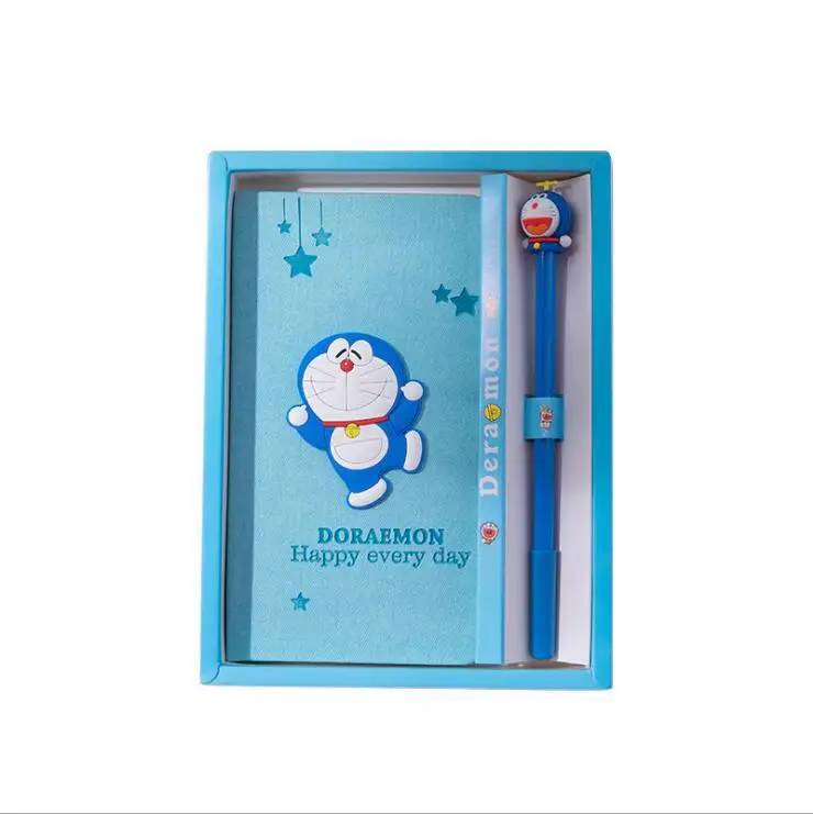 Creative Cute Cartoon Doraemon cat Hand Ledger Set Student Homework Notebook set with gel pen