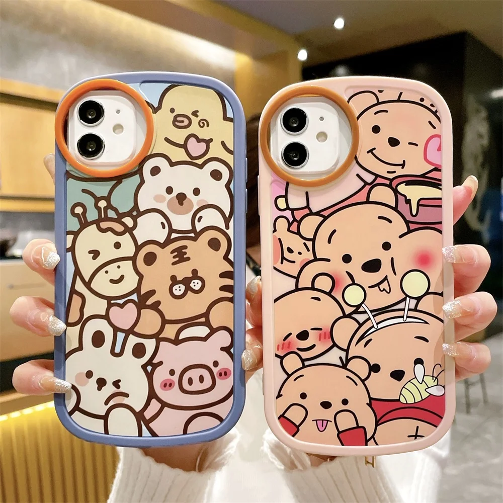 Spot round frame design cute cartoon animal TPU soft shell mobile phone case For iPhone 7p XS XR 11 12 13 Pro Max