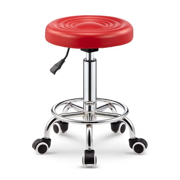Round Rolling Stool Chair PU Leather Height Adjustable Shop Stool Swivel Drafting Work SPA Salon Stools with Wheels