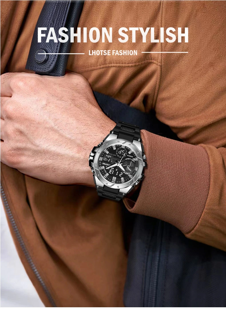 Metal outer ring Top Sport Watch Big Head Dual Time Analog Led Clock Waterproof Sports Quartz Digital Men Wrist