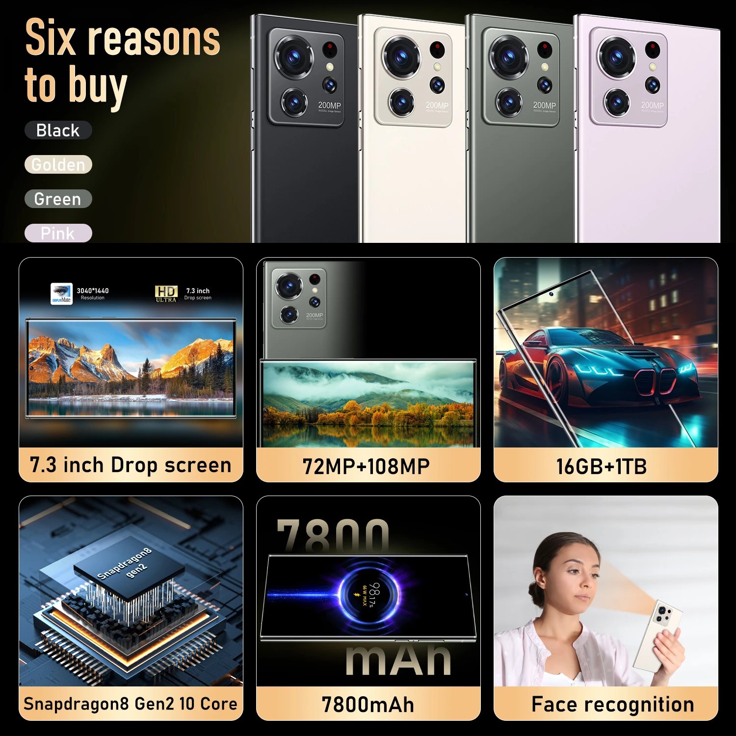 Hot Sell 5G Android 13 HD Camera 7.3Inch 16GB+1TB SmartPhone Face iD Unlock Mobile Phone S25 Ultra Telephone