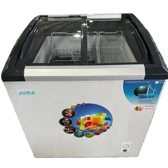 12V/24V Ice cream freezer 368L curved glass door AC/DC adapter solar freezers