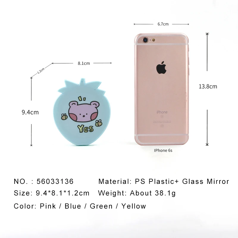 Индивидуальное красочное пластиковое милое косметическое зеркало в форме клубники с расческой