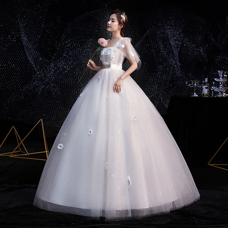 New high waist  large size straps photo studio fat bride flower wedding dress pregnant women bridal gown  Vest