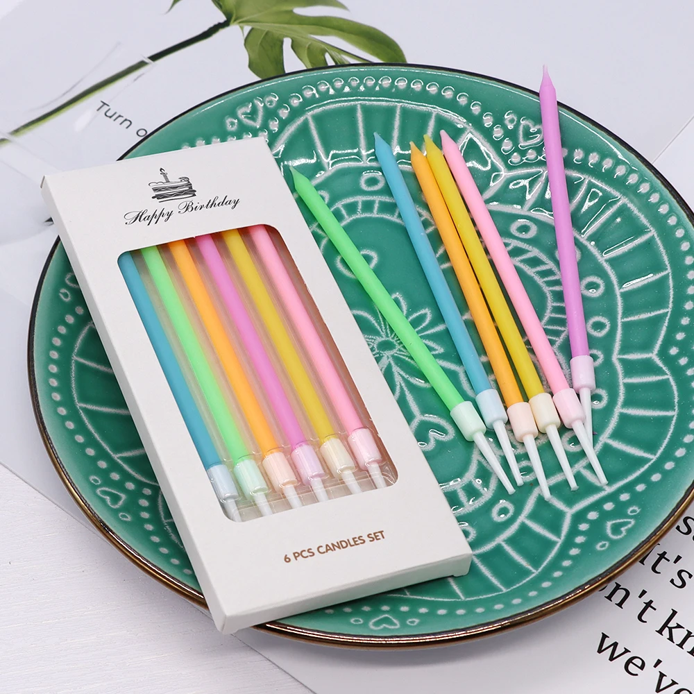 Hot selling cheap dinner color long thin happy birthday cake candles high quality smokeless custom birthday candle spiral