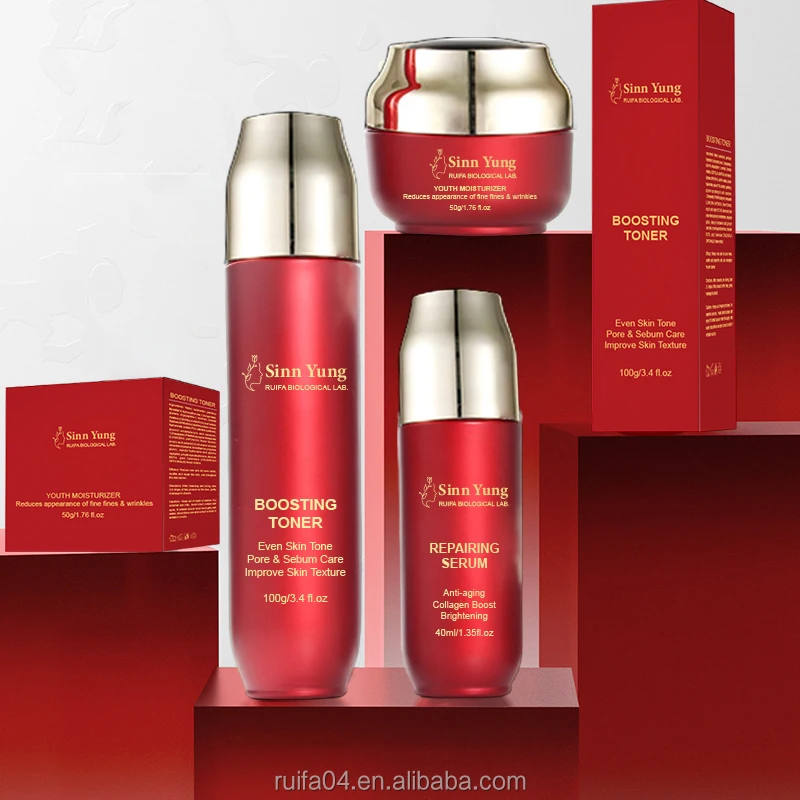Skincare Set Organic Pomegranate Extract Toner Anti-aging Moisturizer Boosting Serum 3-Piece Private Label Korean Skin Care Kit