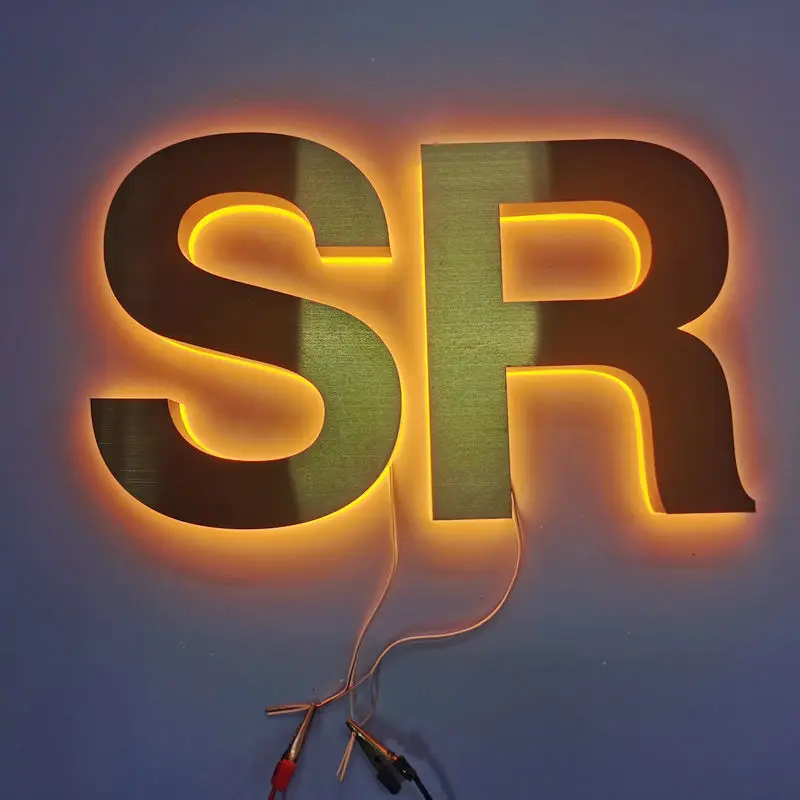 Custom logo business halo lit stainless steel 3D channel letters illuminated signage metal shop sign board