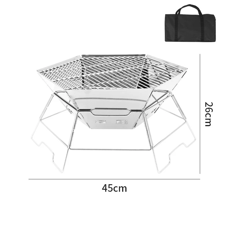 Picnic Grills Barbecue Outdoor Camping Portable Charcoal Bbq Hexagon Stainless Steel Grills