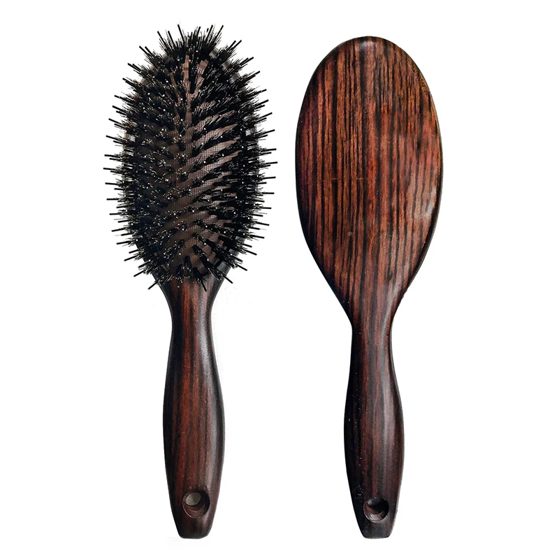 Wood Styling Hair Brushes for Women -Natural Black Boar Bristle Hairbrush for Medium to Thick Hair of All Lengths
