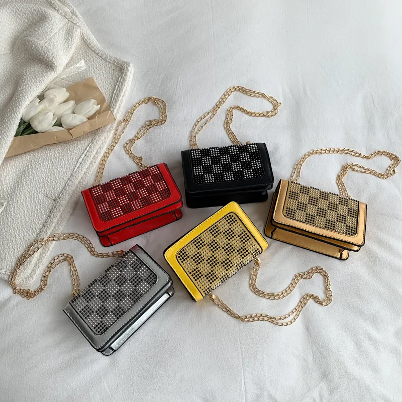 Z139 Mini Rhinestones Shoulder Bags Women Girls Crossbody Handbag Chain Flap Purse for Outdoor Shopping Business
