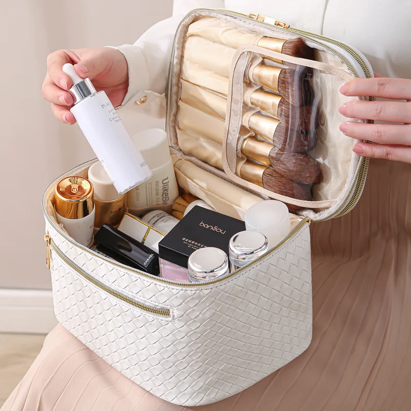 Custom Logo Makeup Bag Portable PU Waterproof Toiletry Pouch Travel Make up Bag Multifunctional Brush Cosmetic Bags for Women