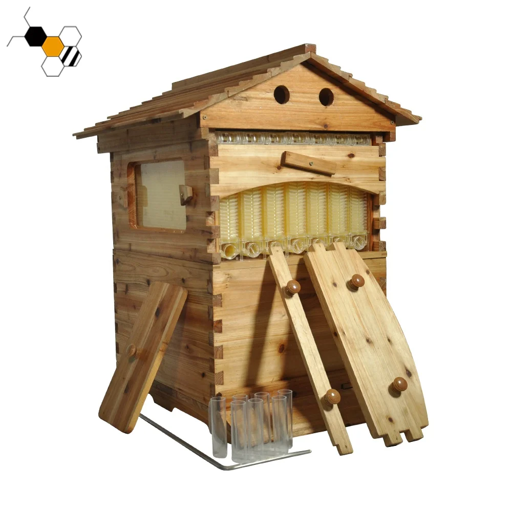 Chinese Wooden Auto Flowing Bee Hive 2 Honeybee Box Honey Automatic Self Flowing Beehive For Honey Bees