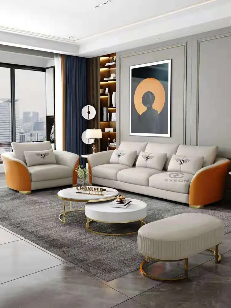 Postmodern light luxury leather sofa modern minimalist combination luxury living room leather furniture sofa