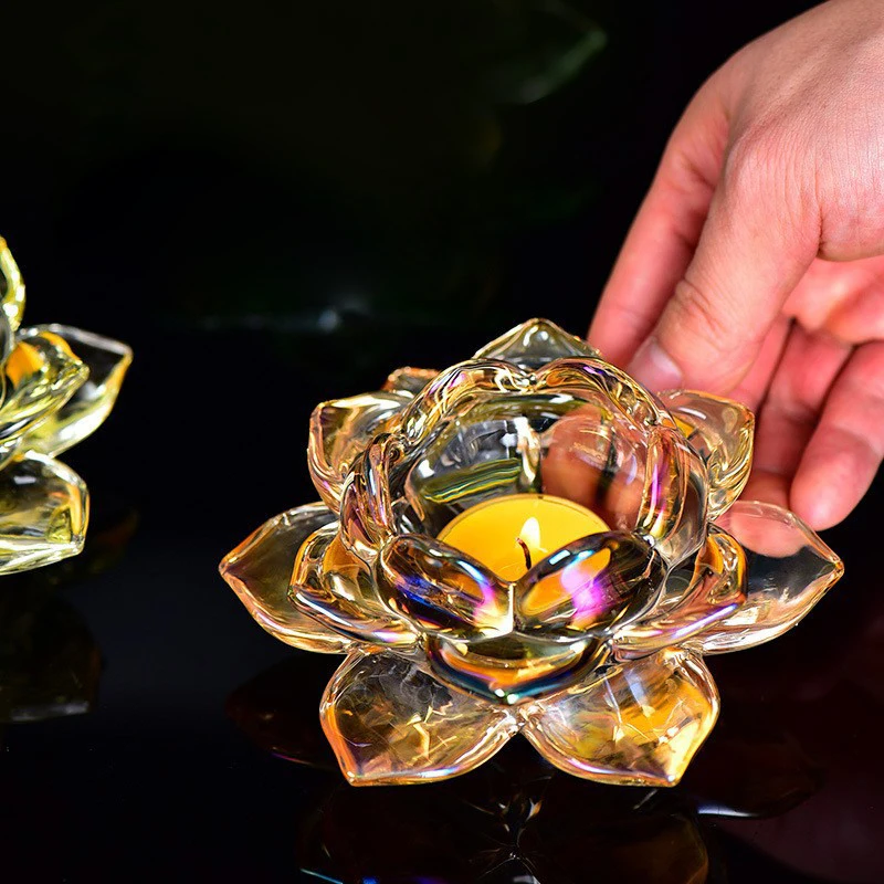 Transparent glass colored lotus candle holder Candle holder for Buddha lamp lotus lamp home decoration