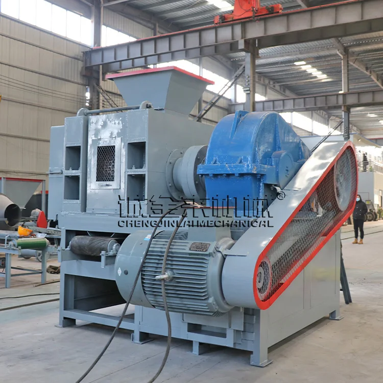 Mini powder sponge iron fines 55kw motor lime aluminium coal dry powder ball press machine making briquette