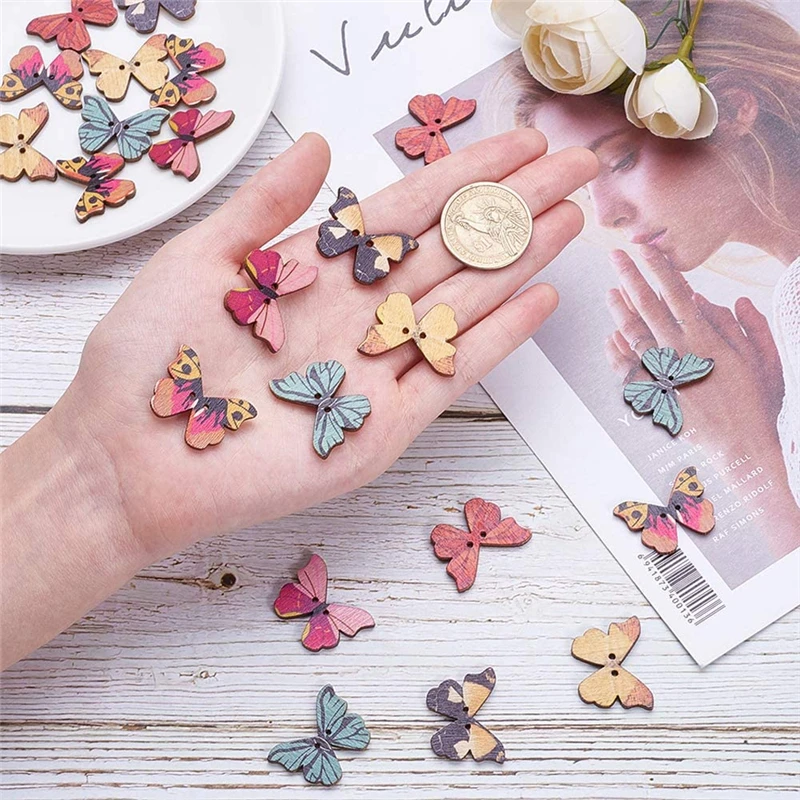 Wholesale colorful wooden butterfly buttons