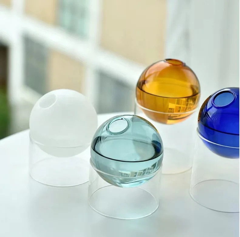 frosted single flower glass vase colorful hand blown round glass bowl vase borosilicate glass vase set