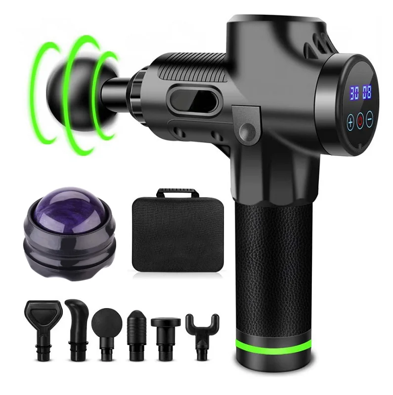 MOQ 1 шт пользовательская этикетка 30 скоростей 6 головок Lcd сенсорный массажный пистолет и 1 Массажный мяч