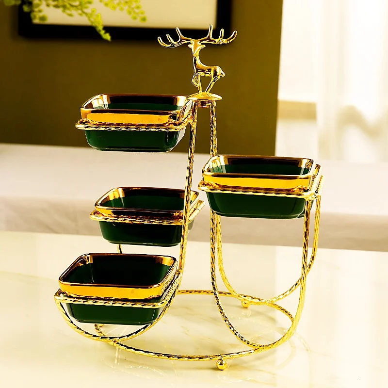 gold crystal dessert table cake dish shows tray dish plate dessert set with new metal handles crockery dinnerware set