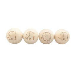 20mm Food Grade Engraved Elephant Wooden Round Teething Charms Beads For Bracelets