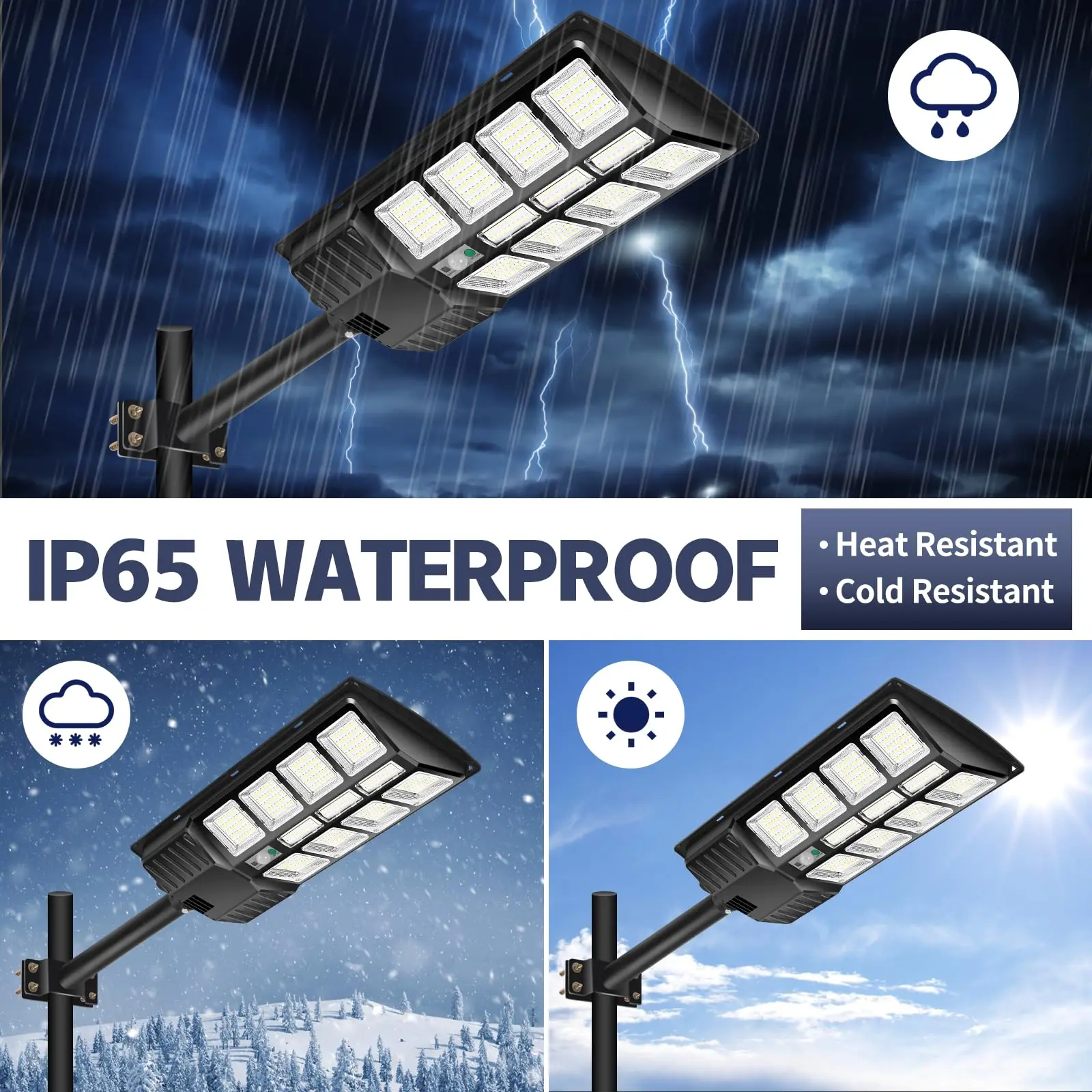 Solar Street Lights Outdoor Waterproof 8000LM High Brightness Dusk to Dawn LED Lamp with Motion Sensor Remote Control for Garden
