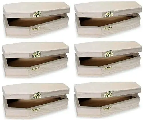 Ecofriendly Miniature Unfinished Natural Wood Craft Coffin Box with Hinged Lids Wooden Funeral Coffins for Halloween Parties