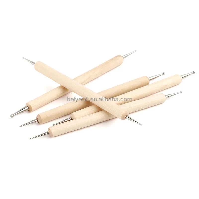 5PCS Double Ended Dotting Tools DIY Design Nail Art Wooden Handle Dotting Pen Tools For Diamond Embroidery Point Drill Dotting