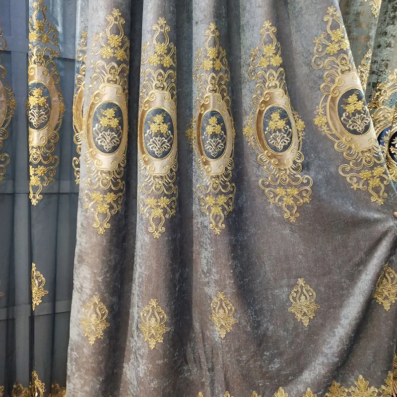 Luxurious European Chenille Embroidered Curtain Ready Made Embroidery Blackout Curtains For Living Room Dining Room