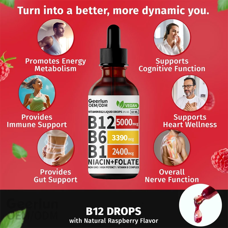 OEM Hot Sale Vitamin B12 Liquid Drops Energy Support Promote Brain And Heart Health Vitamin B Supplement