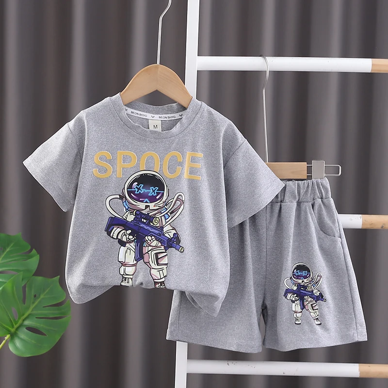 2024 New Hot Holiday Style Casual Boys Wear Summer Wholesale Cartoon Top Shorts Children Clothing Sets