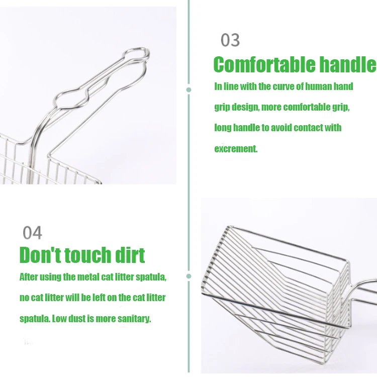 Hot selling Unique Wholesale Long Handle Stainless Steel Cat Litter Scoop Cleaning Non-Stick Cat Cleaning Products Small Hole