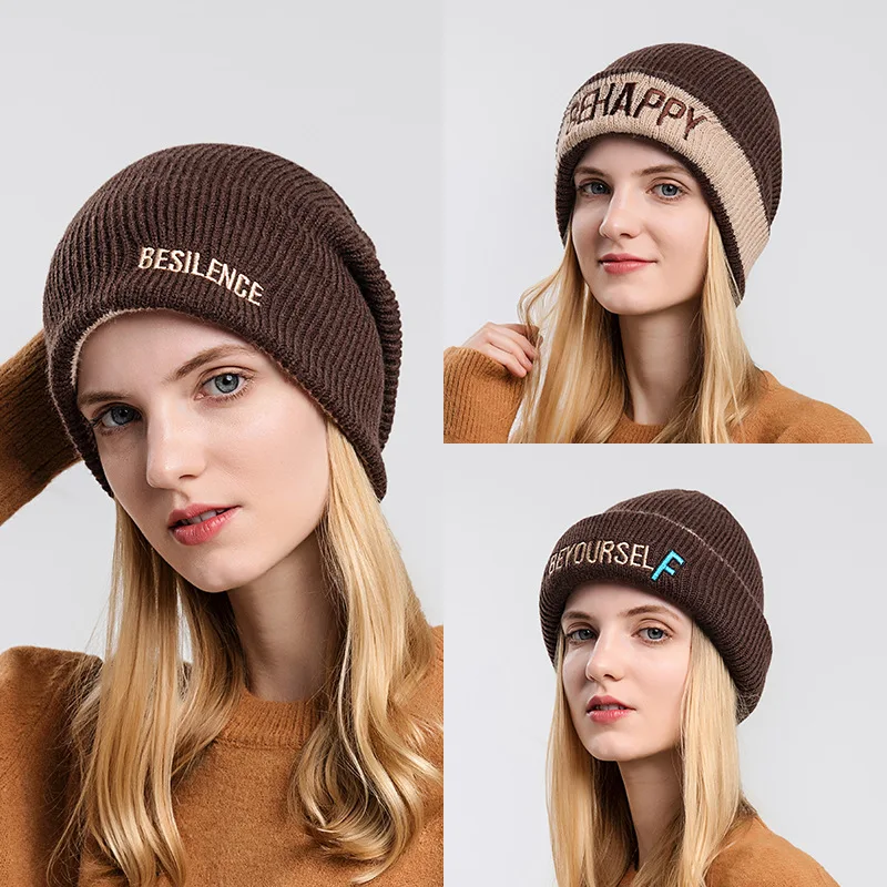 Winter unisex thickened warm Beanie Knit Hat Slouchy Skull Cap