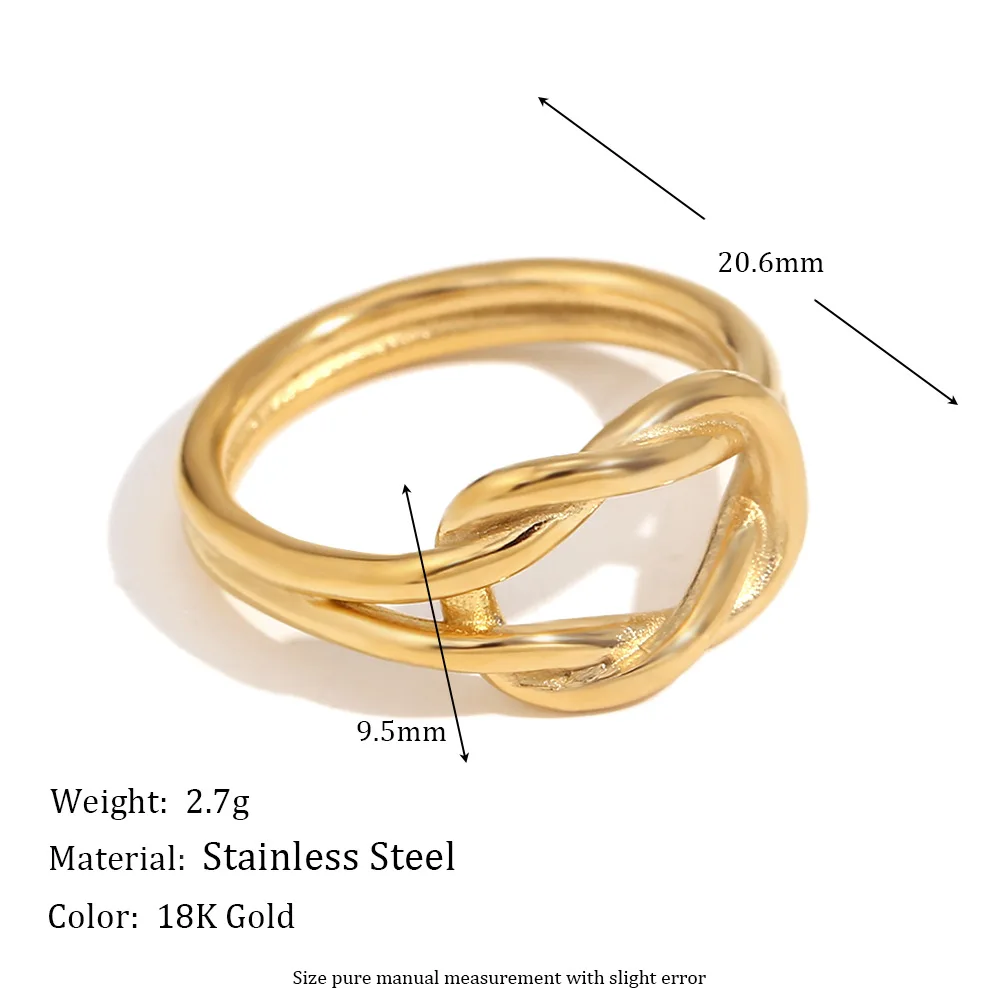 Minimalist Twisted Couple Ring 18K Gold Stainless Steel Luxury Jewelry Double Tie Ring For Women