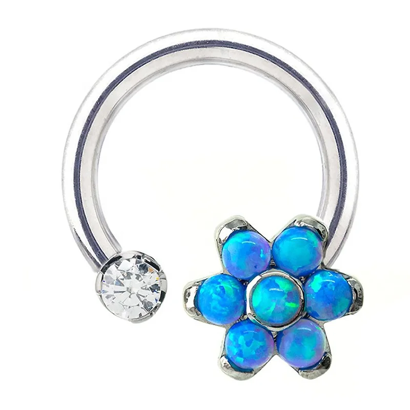 New G23 Titanium Flower Crystal Circular Barbell Custom Colors Horseshoe Rings Nose Earrings Cartilage Piercing Jewelry