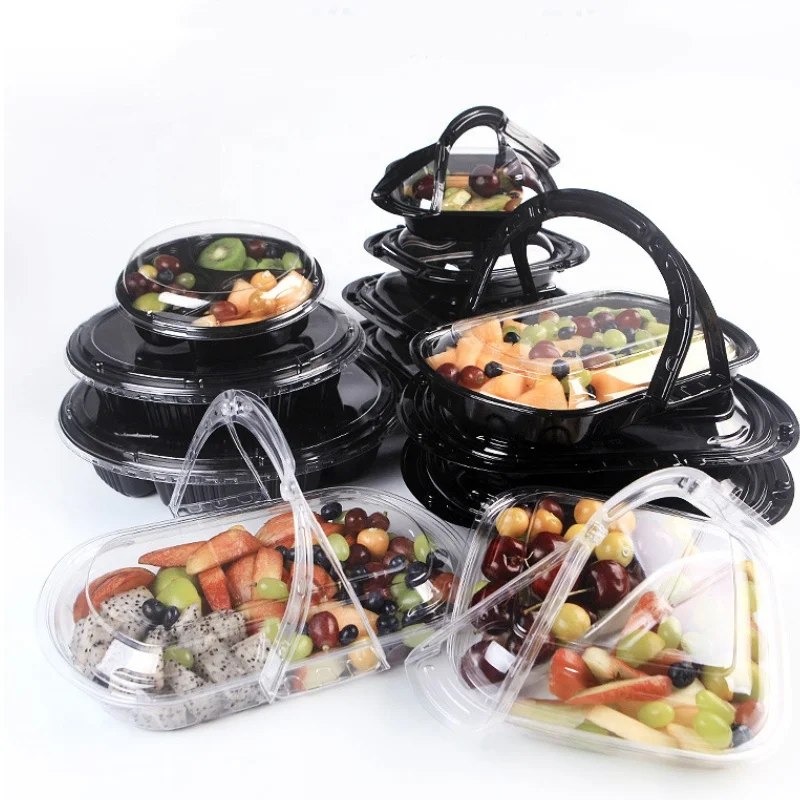 custom Disposable RPET/PET black/clear blister plastic portable fruit packaging boxes storage container