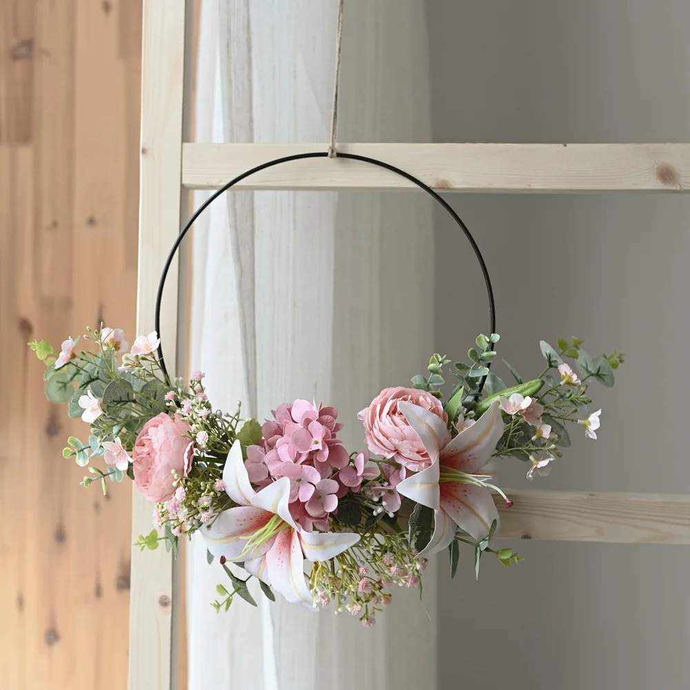 2024 Artificial Lily Tea Rose Wreath New Design Flower Wall Backdrop