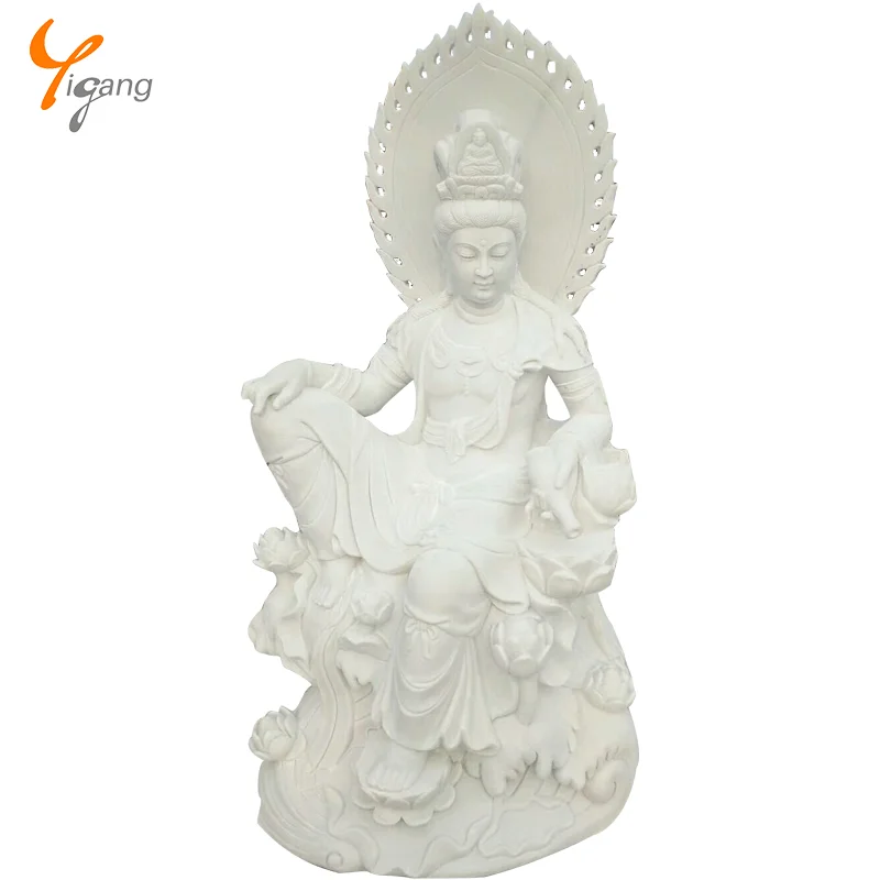 Custom Large White Marble Stone Carving Standing Guan Yin Buddha Statues