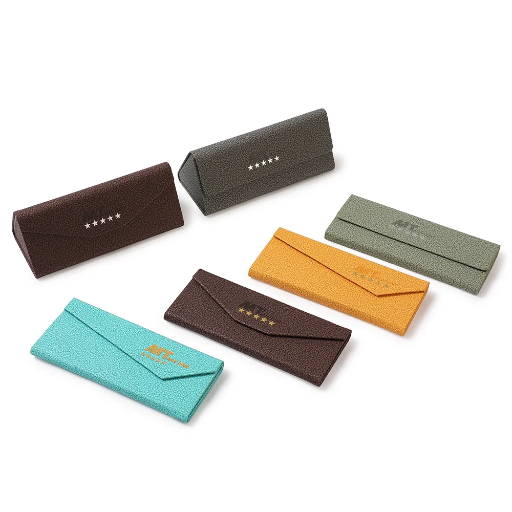 Luxury folding case Custom logo colorful  pu leather folding triangle sunglasses case glasses case