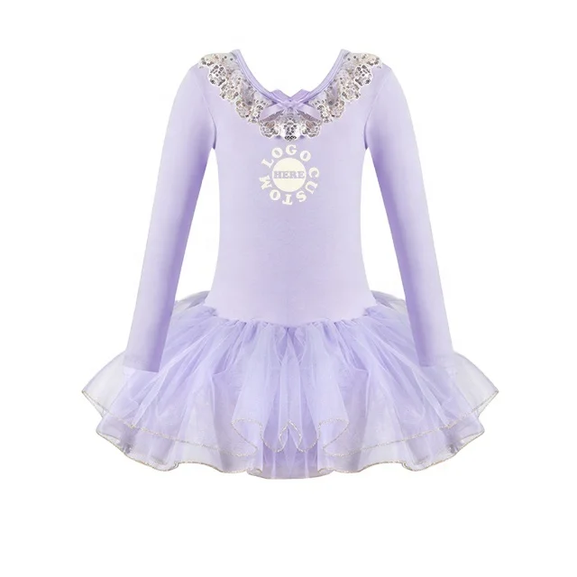 Kids Long Sleeve Ballet Leotards with Skirt Sparkly Sequin Lace Mesh Dance Costume Ballerina Outfits Little Girls Ballet Dress