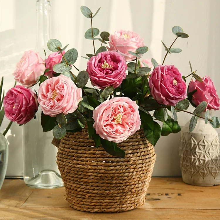 KEWEI 852 High Quality Faux Rose Real Touch Latex Austin Rose Short Branch Rose Flower Wedding Decoration