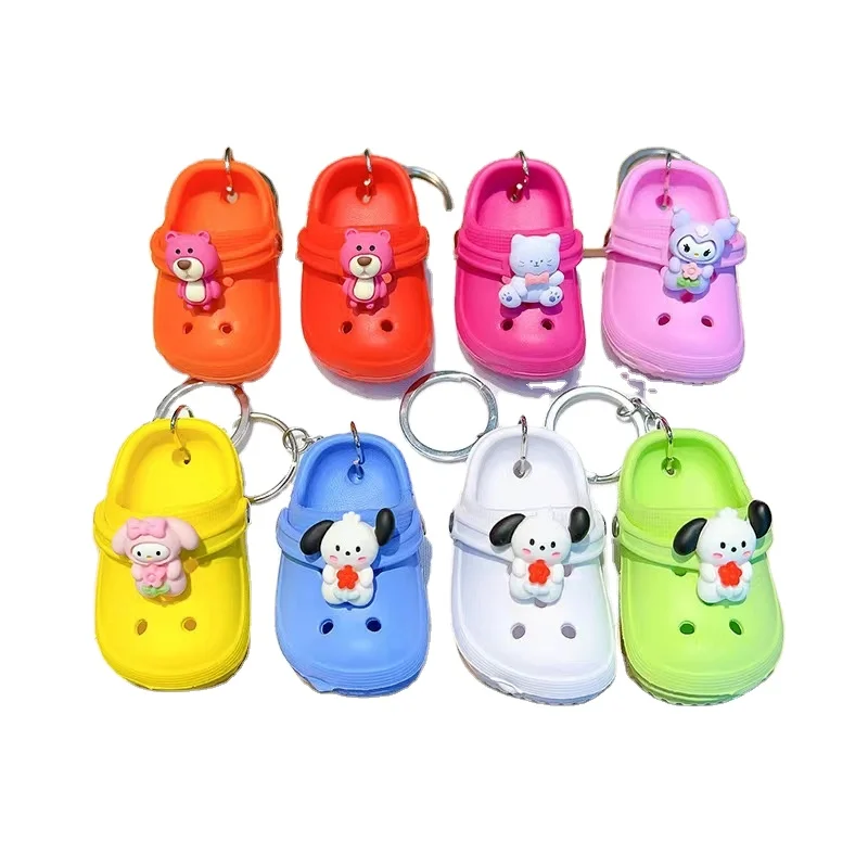 Wholesale Lovely 3D mini eva Plastic sandal key chain Foam hole sandal slipper Beach shoe keychain