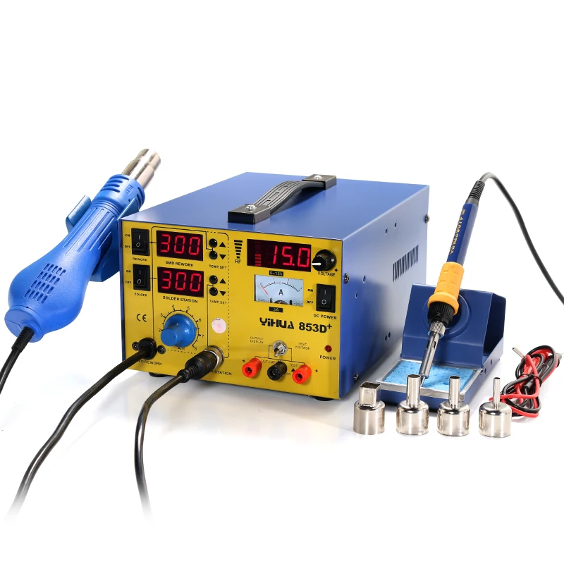 3 в 1 паяльная станция YIHUA 853D + 3A RF источник питания постоянного тока