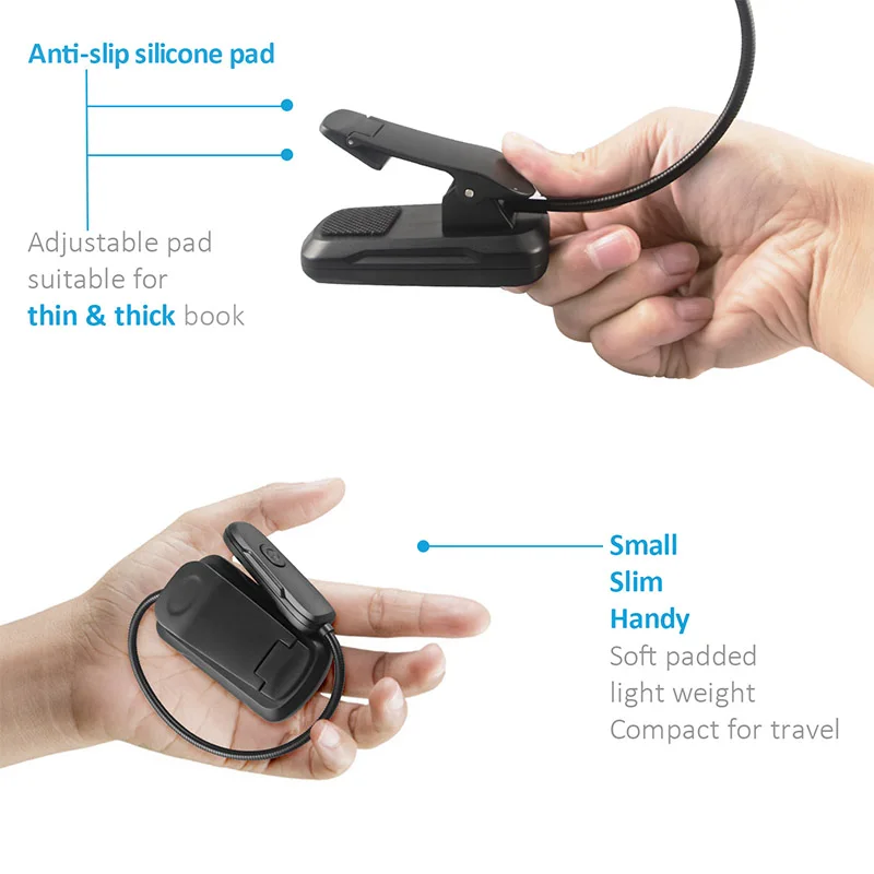 Mini USB Rechargeable Book Light Desk Lamp Flexible Clip LED Read Light For Reading in Bed