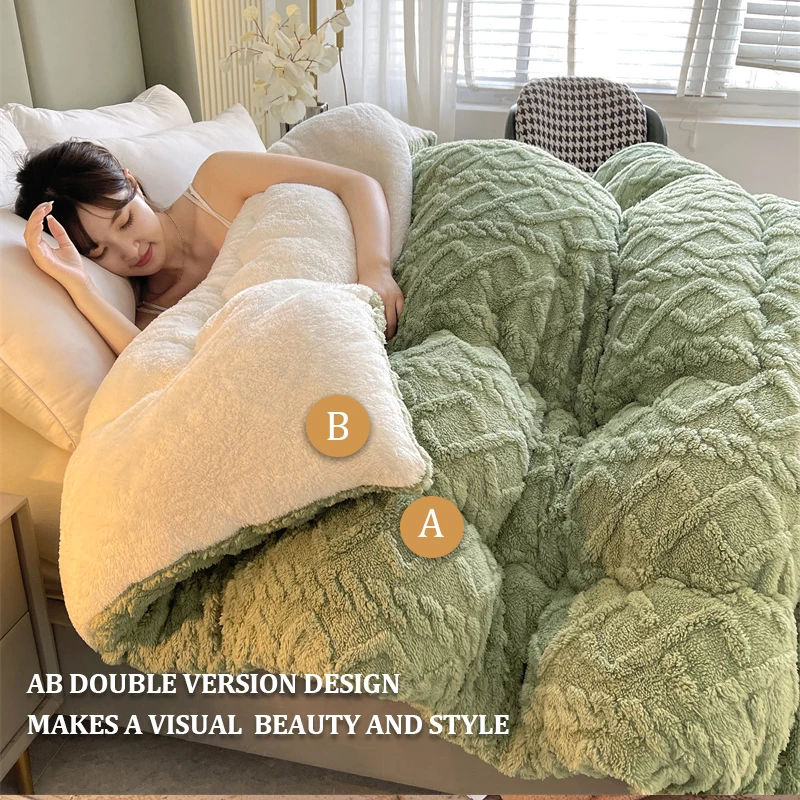 3D Arabesque Double-Sided Heavy Sherpa Comforter Home Winter Warm Soft Fleece Queen Size Bed Quilt