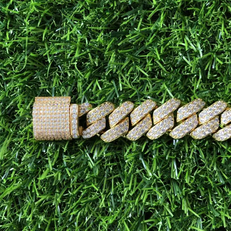 AAA CZ Iced Out 14k 18k Gold Cuban Link Chain