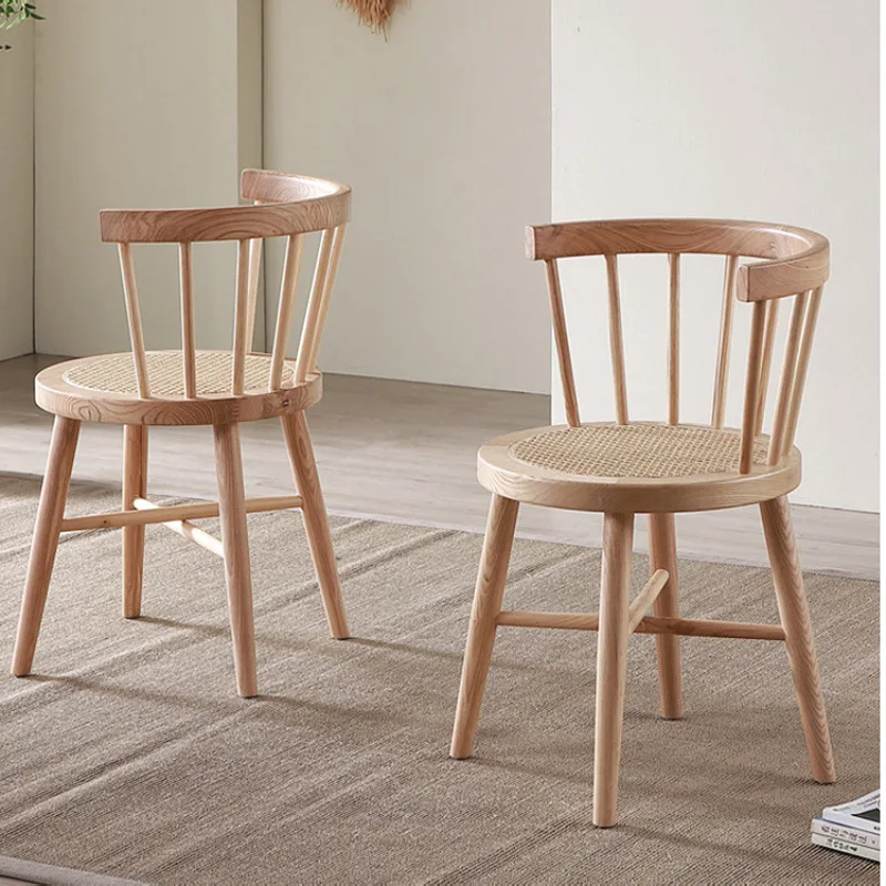 Wholesale nordic Solid wood rattan Windsor dining chair Windsor chair home office retro leisure chair for coffee house