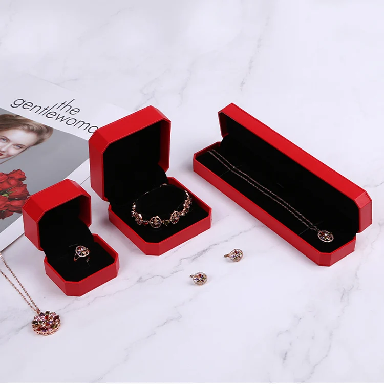 Boyang Customised Red Octagon Plastic Hinge Paper Jewelry Bangle Bracelet Packaging Box