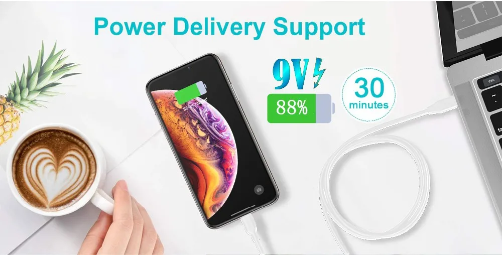 wholesale on stock charging cable cell phone accessories 9V PD USB C type fast charge phone cable