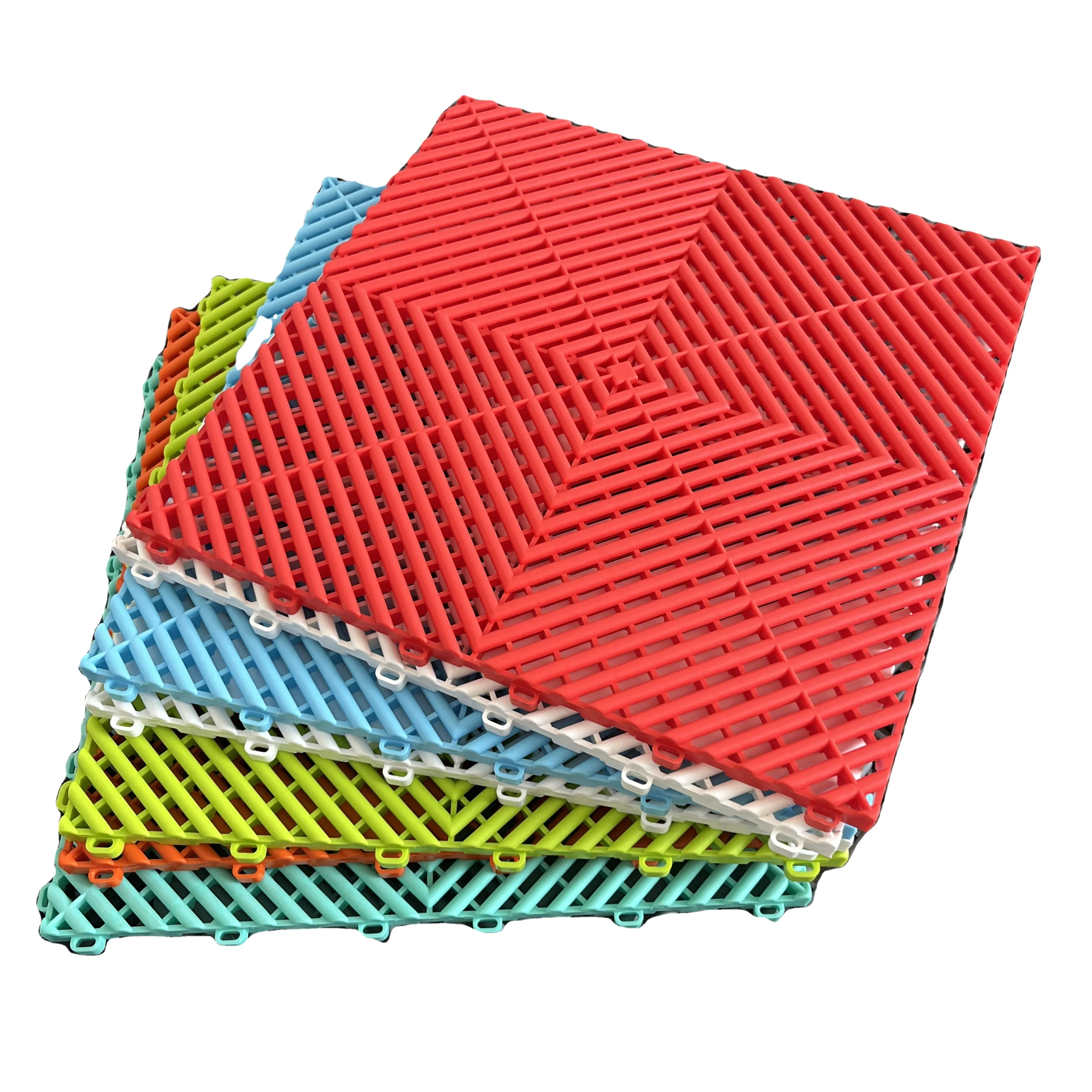 High tensile strength portable plastic garage floor tiles interlocking anti slip PP floor mat drain grate for car wash room shop